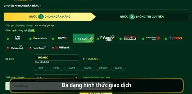 Các hình thức giao dịch được nhà cái hỗ trợ khi nạp tiền FB88